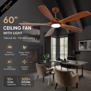 60 Inch Modern <b>Ceiling</b> Fan with <b>Light</b> and <b>Remote</b>, Solid Wood DC Motor <b>Ceiling</b> Fan for Living Room Bedroom Indoor - Product Image 1