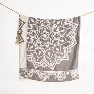 Manta de playa turca geométrica 100% algodón pestemal Hammam Color negro/Beige fundas de sofá de lujo - Product Image 4