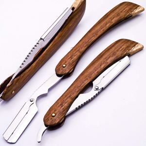 Rasoir droit en acier inoxydable personnalisable avec manche en bois de rose et lame remplaçable - Product Image 1