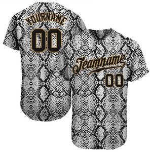 Direct Ommiz <b>Industry</b> Authentic Sportswear Custom Black Snakeskin Black-Old Gold <b>3D</b> Pattern <b>Design</b> Authentic Baseball Jersey - Product Image 1