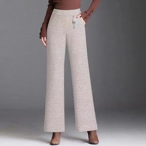 Vintage <b>Elastic</b> High <b>Waist</b> <b>Women</b> Wool Straight Pants Autumn Winter Fashion High <b>Waist</b> All-match Casual Chic Thicken <b>Trousers</b> - Product Image 2