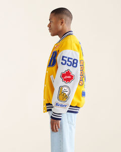 แจ็กเก็ตเบสบอลทีมเบสบอลสำหรับผู้ชายแจ็คเก็ตสไตล์สตรีทขนสัตว์แท้มีแขนเสื้อ - Product Image 5