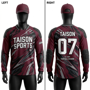 Camiseta de paintball para hombre, 180 GSM, poliéster, malla transpirable, mangas acolchadas, naranja y negro, impresión por sublimación, nombre, número y logotipo personalizados - Product Image 5