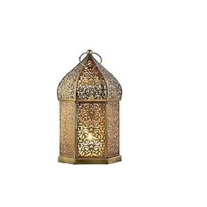 Linternas decorativas de boda en metal revestido blanco con asa y paneles de vidrio para velas disponibles al mejor precio - Product Image 3