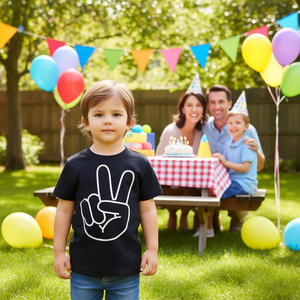 T-shirt promozionale coordinata per la famiglia con simbolo della pace per il 2° compleanno di un bambino di 2 anni - Product Image 3