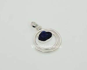 925 plata esterlina sólida septiembre piedra natal colgante en bruto Azul zafiro bisel ajuste encanto colgantes - Product Image 1