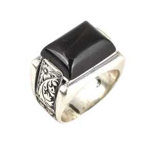 925 Sterling Silver Men's Rectangular <b>Ring</b> with Black Onyx Stone Rhodium & Gold Plated for Everyday Wear Gemstone Jewelry - Product Image 2