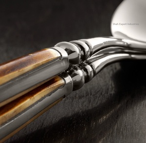 Serveur de salade en acier inoxydable avec poignée en incrustation d'os argent poli pour la maison et le mariage - Product Image 2