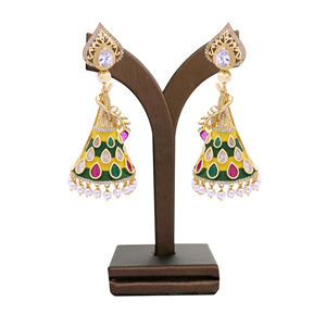 <b>Antique</b> AD-inspired <b>Gold</b> Plated Brass Jumki Earrings Elegant Luxury Artificial Wedding Pearl Fashionable Dangle Design Direct - Product Image 1