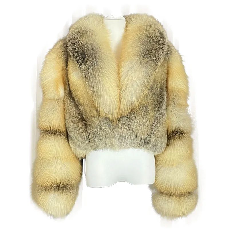 Mới thiết kế thời trang Fluffy da lông Áo khoác mùa đông da thật Fox Fur Coat phụ nữ manteau Femme Fur Coat