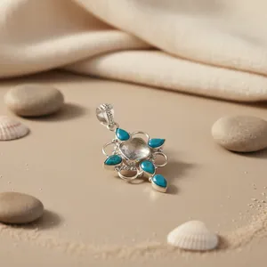 Pendentif en argent 925 avec chalcédoine, pierre précieuse bleue, bijoux avec breloques en cristal pour femmes - Product Image 1