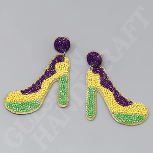 Boucles d'oreilles perlées à talons hauts Mardi Gras Bijoux de fête violets, verts et or pour les célébrations de carnaval et les défilés pour les filles - Product Image 1