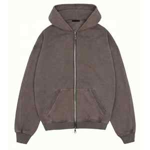 High Quality Custom Blank Washed Hoodie Vintage Double Zipper Drop Shoulder Acid Washed Zip up <b>Hoodies</b> for Men - Product Image 5