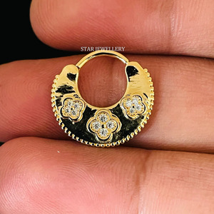 14K Solid <b>Gold</b> Natural Diamond Solid <b>Gold</b> Septum Clicker Piercing Fine Jewelry. - Product Image 4