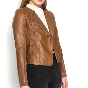 Veste en cuir véritable automne hiver pour femmes avec fermeture éclair col rabattu de base traitement tricoté prix bon marché pour adultes - Product Image 2