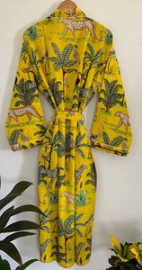 ชุดกิโมโนผ้าฝ้ายใส่ได้ทั้งชายและหญิงชุดใส่กลางคืนชุดแต่งหน้าชุดใส่ชายหาดชุดใส่ในฤดูร้อนดีไซน์แบบซาฟารีสีเหลือง - Product Image 5