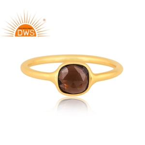 แหวนควอตซ์อัญมณีสีสโมควอตซ์ชุบทอง18K ชุบทองดีไซน์ล่าสุดจากผู้ผลิตเครื่องประดับแบบวางซ้อนกันได้ - Product Image 2