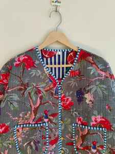 Chaqueta Bomber Reversible Acolchada de Algodón con Estampado Floral, Ecológica, de Manga Corta, Hecha a Mano, Abrigo de Invierno para Mujer - Product Image 2