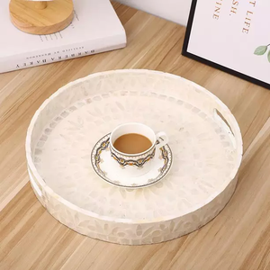 Plateau rond en nacre de luxe fabriqué à la main plateau de service décoratif pour la maison haut de gamme pour la cuisine ou les cadeaux - Product Image 4