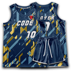 Conjunto de pantalones cortos de Jersey reversible con cuello en V personalizado, uniforme de baloncesto transpirable de malla de poliéster 100% de secado rápido - Product Image 1