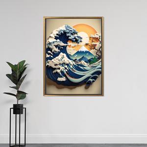 Póster de la Gran Ola, decoración de pared de Kanagawa, decoración moderna en lienzo, con marco dorado - Product Image 1