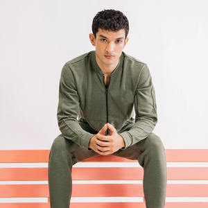 Best Selling Men Olive Green <b>Colour</b> Zipper 100% Cotton Tracksuit <b>Set</b> for Sale Men Zipper Jacket With Jogging Trouser <b>Set</b> - Product Image 3