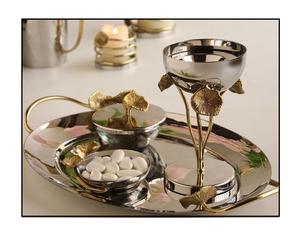 Plateau de nourriture en acier inoxydable avec brûleur Bakhoor serveur d'écrou et bol nouvelle conception plateau de service de nourriture de couleur argent - Product Image 1