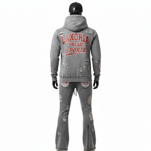 Conjunto de Sudadera con Capucha y Pantalones Deportivos Extra Grandes con Diseño Nuevo 2026, con Pedrería, Cierre de Cremallera, Lavado Ácido Personalizado, Trajes Deportivos de Algodón para Hombre - Product Image 3