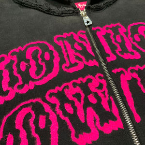 Sudadera con capucha de algodón boxy para hombre, ropa de calle vintage con cadena desgastada bordada, apliques de cremallera de pintura - Product Image 6