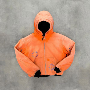 Chaqueta de Mezclilla Personalizada de Moda, Chaqueta de Trabajo, Estilo Vintage, Lavado Ácido, Lona de Pato, Chaqueta Bomber Extragrande con Capucha para Hombre - Product Image 6