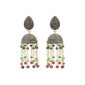 Diamant-, Rubin-, Smaragd-und Perlen ohrringe 925 Sterling Silber Regenschirm-Kronleuchter ohrringe mit charmanten Perlens chnüren für Frauen