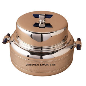 Juego de dos calentadores de comida de metal con acabado dorado, cazuela de diseñador de forma redonda, superventas, olla caliente de metal nueva de lujo - Product Image 5