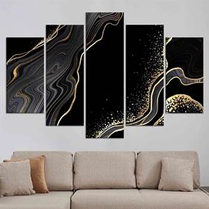 Elegante Impresión en Lienzo de Mármol Negro y Dorado para Decoración Moderna, Juego de 5 Lienzos Variados - Product Image 1