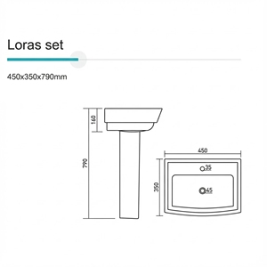 ReposeElite Lavabo sur pied en céramique blanche moderne, lavabo mural en deux parties pour villa et cuisine - Product Image 2