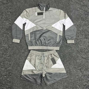 Trendy Design Customize Men <b>Shorts</b> Set Color Block Flexible Bottom Polyester Custom Printing Quarter Zipper Crinkle Tracksuits - Product Image 3