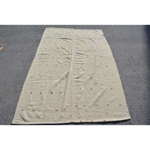 Modern Vintage Turkish Rug 4.4 X 6.9 ft Classic Beige Patchwork Design Wool Viscose Material for Living Room Latex Backing - Product Image 1