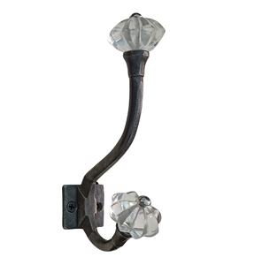 Antique Brass & Cast Iron Coat & Hat Hooks Handcrafted with <b>Crystal</b> Melon <b>Knob</b> - Product Image 2