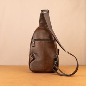 High Fashion Men's LCB-0060B Genuine Leather Sling <b>Bag</b> Vintage Multifunction Outdoor Shoulder <b>Bag</b> <b>Anti</b> <b>Theft</b> Front Chest Design - Product Image 4