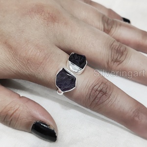 Bague pour femme en argent sterling 925 avec deux pierres brutes naturelles d'améthyste, pierre de naissance de février, bijoux en pierres brutes, Noël - Product Image 4