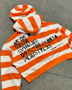 Chaqueta con Capucha Doble de Algodón Grueso a Rayas con Logotipo Personalizado al por Mayor, Estilo Urbano, Corta, con Cremallera de Color, Bufanda, Sudadera Extra Grande - Product Image 4