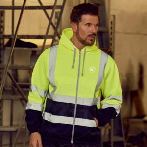 Sweat-shirt de sécurité réfléchissant à LED à fermeture éclair intégrale en coton haute visibilité, logo personnalisé, vêtements de travail en gros - Product Image 6