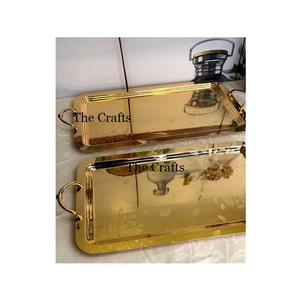 Ensemble de deux plateaux de service de tailles différentes, articles de cuisine de la plus haute qualité, plateau à snacks, plateau à chocolat avec poignées en métal doré - Product Image 5