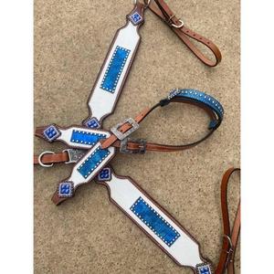 Juego de tachuelas occidentales de cuero genuino de larga duración de primera calidad con Conchos decorativos y riendas de acabado suave para carreras de caballos - Product Image 1