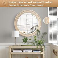Miroirs ronds Boho de 26 pouces pour le mur Miroir circulaire rustique avec cadre sculpté Grands miroirs muraux décoratifs pour le salon