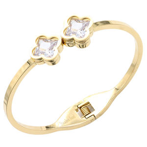 Stainless Steel Fashion Bangle <b>Bracelet</b> For Women Crystal Rhinestone <b>Flower</b> Design Gift Jewelry - Product Image 2