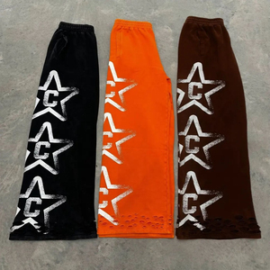 Pantalones de chándal desgastados de pierna ancha para hombre de gran tamaño holgados apilados de algodón 100% con serigrafía personalizada - Product Image 4