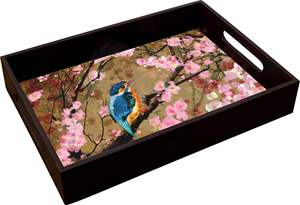 Bandejas para servir de madera rústica hechas a mano Bandejas impresas elegantes decorativas de comedor de MDF de lujo únicas Eco-Friendly para hogares - Product Image 6