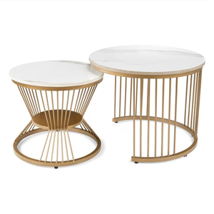 Ensemble moderne de 2 tables basses en fer avec plateau en marbre pour la maison, le salon ou le mobilier de bureau d'hôtel - Product Image 2