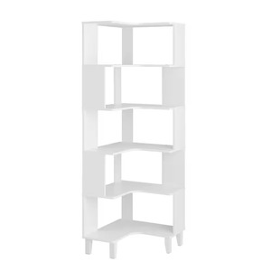 Libreria bianca ad angolo in legno ingegnerizzato a forma di L con ripostiglio per il soggiorno dell'home Office - Product Image 3