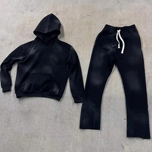 Chándales acampanados de lavado al sol personalizados OEM, chándal con bordado de pierna recta y pantalones de chándal personalizados, conjuntos de sudaderas con capucha y pantalones de chándal para hombre - Product Image 2